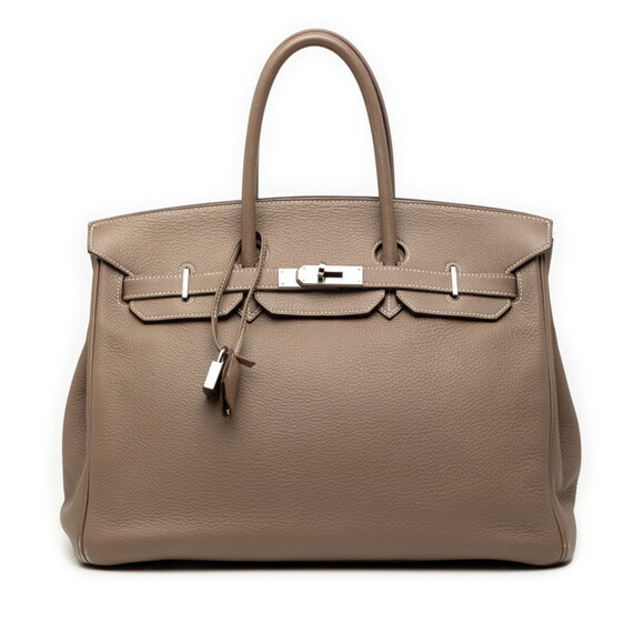 HERMES Handbags - Hermes Hermès Birkin 35 handbag in Etoupe leather with silver hardware and Ta...